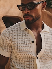 Tailored Athlete Cream Muscle Fit Two Tone Crochet Knitted Shirt - Image 6 of 6