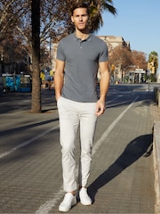Threadbare Dark Grey 100% Cotton Polo Shirt With Herringbone Detail Collar - Image 3 of 4