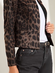 Lipsy Brown Animal Cropped Collarless Blazer Jacket - Image 2 of 4