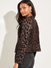 Lipsy Brown Animal Cropped Collarless Blazer Jacket - Image 4 of 4
