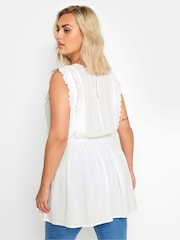 Yours Curve White 100% Cotton Crinkle Dobby Detail Peplum Top - Image 3 of 5