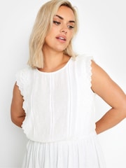 Yours Curve White 100% Cotton Crinkle Dobby Detail Peplum Top - Image 4 of 5