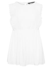 Yours Curve White 100% Cotton Crinkle Dobby Detail Peplum Top - Image 5 of 5