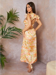 Chi Chi London Pink V-Neck Abstract Foil Spot Print Midi Dress - Image 3 of 3
