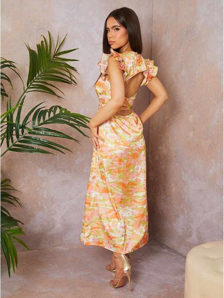 Chi Chi London Pink V-Neck Abstract Foil Spot Print Midi Dress - Image 3 of 3 Chi Chi London Pink V-Neck Abstract Foil Spot Print Midi Dress - Image 3 of 3