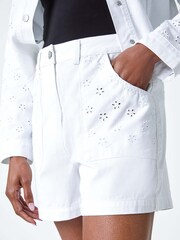 Roman White Cotton Blend Broderie Pocket Shorts - Image 5 of 5