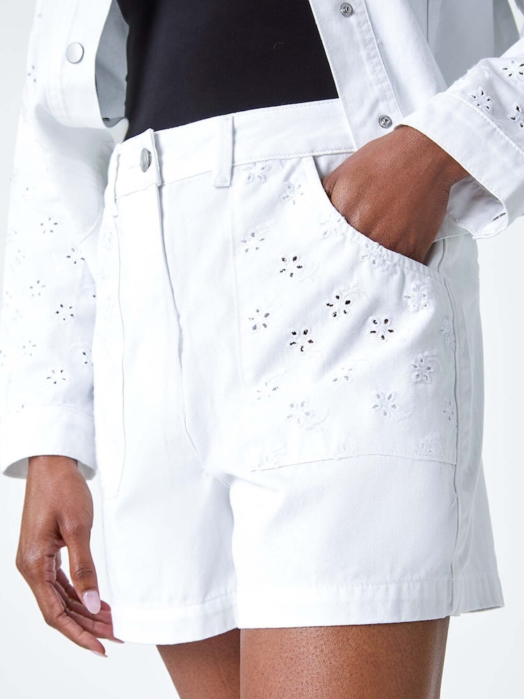 Roman White Cotton Blend Broderie Pocket Shorts - Image 5 of 5