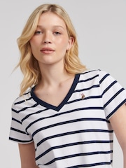 U.S. Polo Assn. Blue Regular Fit Womens Slub Stripe V-Neck 100% Cotton T-Shirt - Image 2 of 7
