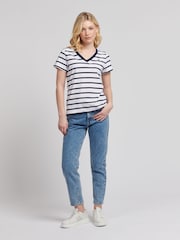 U.S. Polo Assn. Blue Regular Fit Womens Slub Stripe V-Neck 100% Cotton T-Shirt - Image 3 of 7