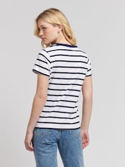 U.S. Polo Assn. Blue Regular Fit Womens Slub Stripe V-Neck 100% Cotton T-Shirt - Image 4 of 7