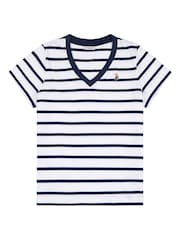 U.S. Polo Assn. Blue Regular Fit Womens Slub Stripe V-Neck 100% Cotton T-Shirt - Image 5 of 7