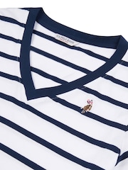 U.S. Polo Assn. Blue Regular Fit Womens Slub Stripe V-Neck 100% Cotton T-Shirt - Image 7 of 7