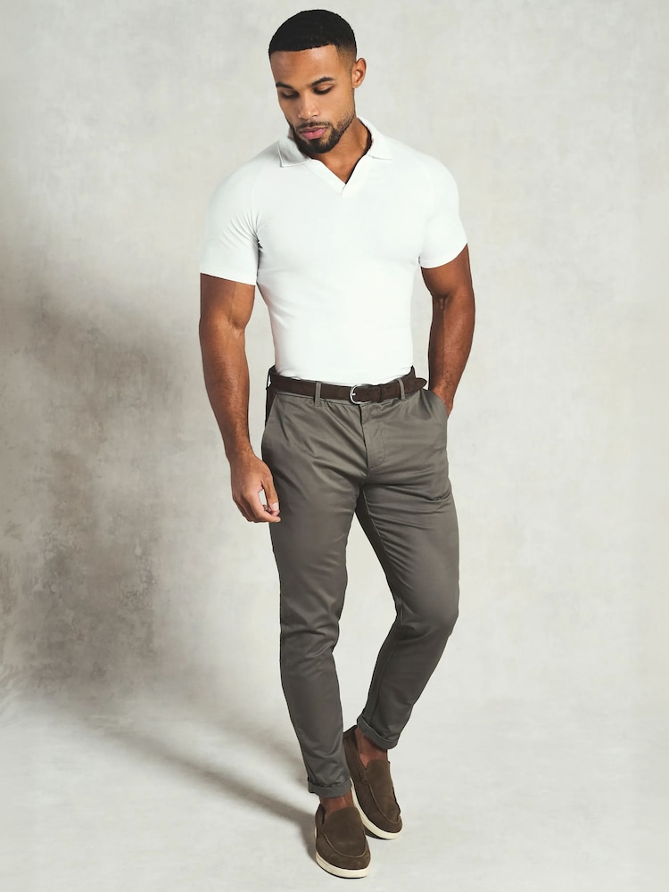 Tailored Athlete White Muscle Fit Jersey Buttonless Polo Shirt - Image 2 of 7 Tailored Athlete White Muscle Fit Jersey Buttonless Polo Shirt - Image 2 of 7