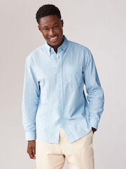 Blue Poplin 100% Cotton Stripe Long Sleeve Shirt - Image 1 of 8