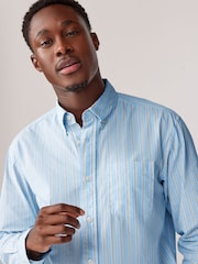 Blue Poplin 100% Cotton Stripe Long Sleeve Shirt - Image 4 of 8
