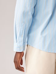 Blue Poplin 100% Cotton Stripe Long Sleeve Shirt - Image 5 of 8