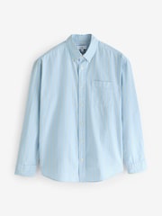 Blue Poplin 100% Cotton Stripe Long Sleeve Shirt - Image 6 of 8