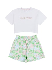 Jack Wills Girls Floral 100% Cotton T-Shirt And Shorts Set - Imagen 1 de 4