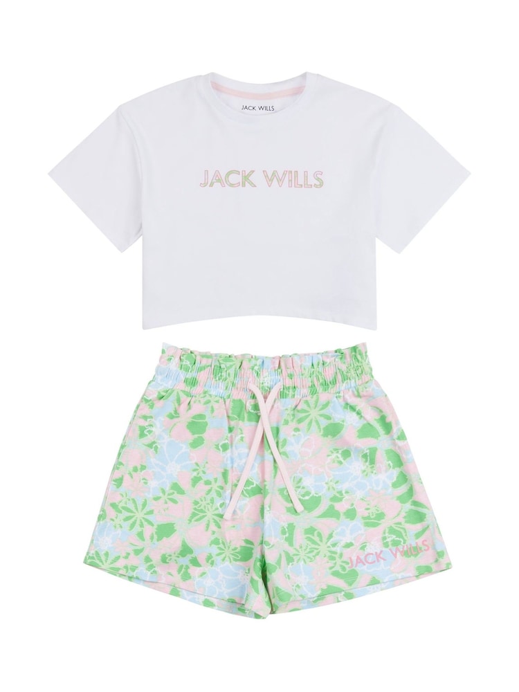 Jack Wills Girls Floral 100% Cotton T-Shirt And Shorts Set - Imagen 1 de 4