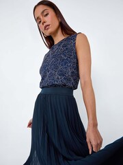 Roman Blue Pleated Premium Maxi Skirt - Image 1 of 4