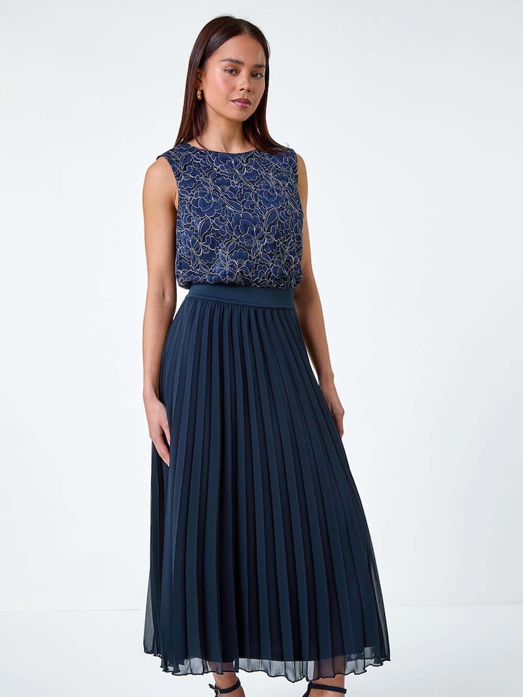 Roman Blue Pleated Premium Maxi Skirt - Image 2 of 4