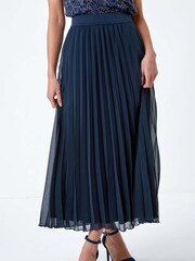Roman Blue Pleated Premium Maxi Skirt - Image 4 of 4