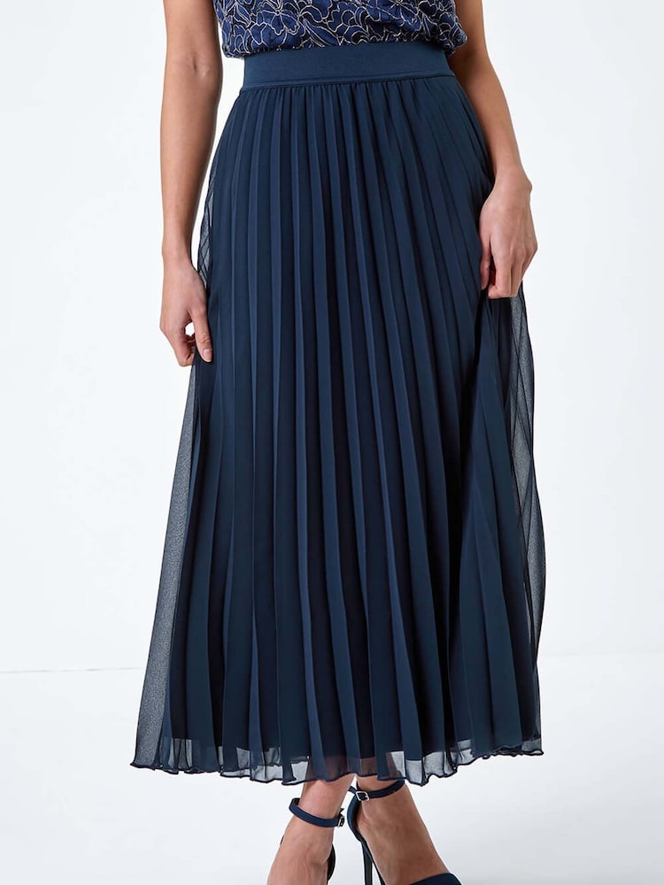 Roman Blue Pleated Premium Maxi Skirt - Image 4 of 4