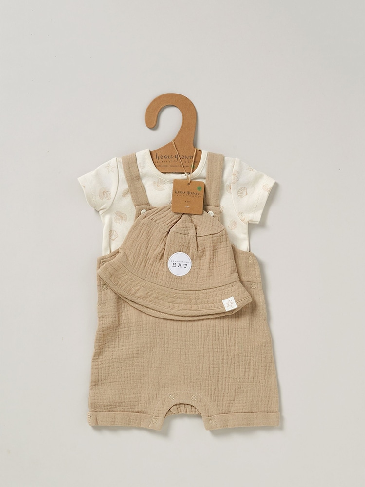 Homegrown Natural Print Dungaree Outfit Set - Image 2 of 5
