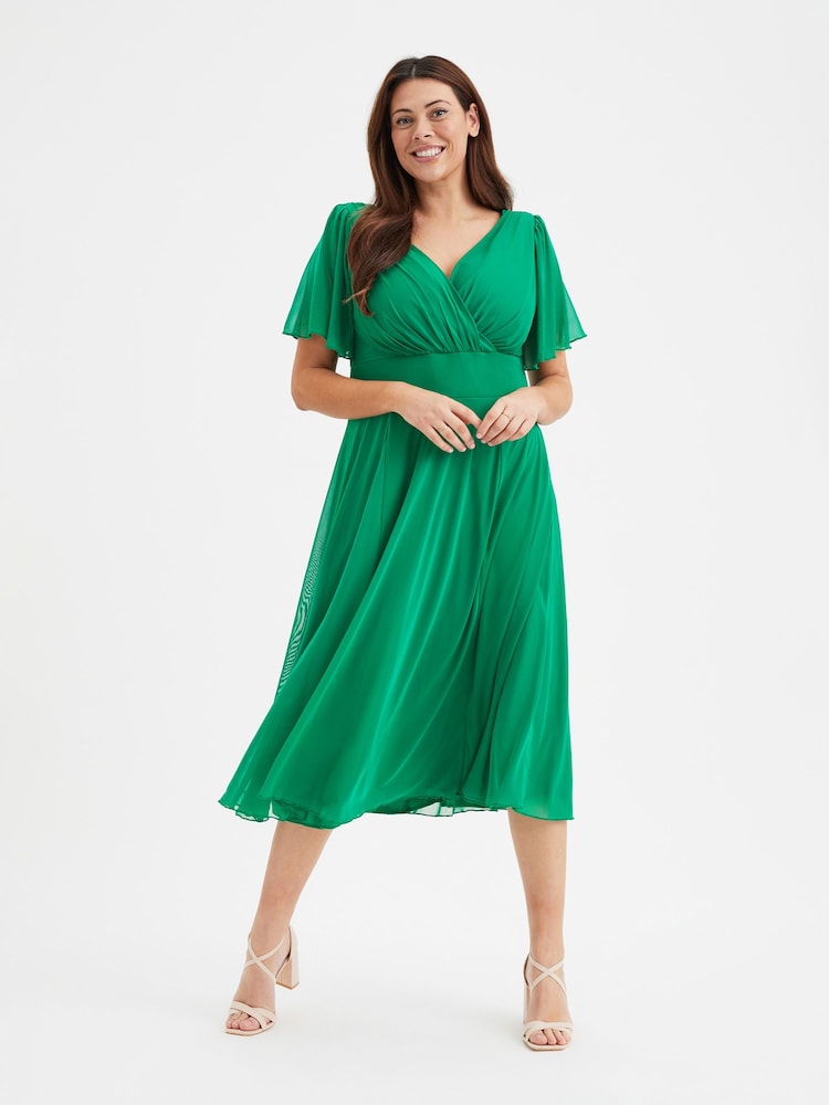 Verde - Vestido a media pierna de malla con mangas de ángel Victoria de Scarlett & Jo - Imagen 1 de 4 Verde - Vestido a media pierna de malla con mangas de ángel Victoria de Scarlett & Jo - Imagen 1 de 4