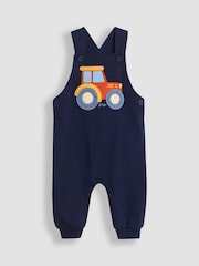 JoJo Maman Bébé Navy Blue Tractor Appliqué Dungarees & Print Top Set - Image 2 of 6