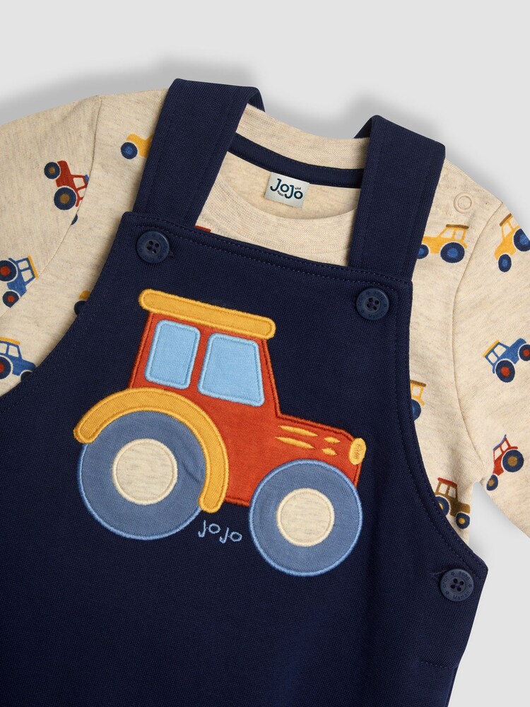 JoJo Maman Bébé Navy Blue Tractor Appliqué Dungarees & Print Top Set - Image 6 of 6 JoJo Maman Bébé Navy Blue Tractor Appliqué Dungarees & Print Top Set - Image 6 of 6