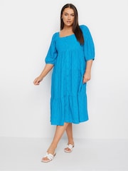 Yours Curve Blue Anglaise Button Front Maxi Dress - Image 1 of 5