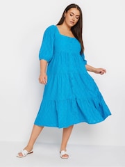 Yours Curve Blue Anglaise Button Front Maxi Dress - Image 2 of 5