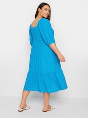 Yours Curve Blue Anglaise Button Front Maxi Dress - Image 3 of 5