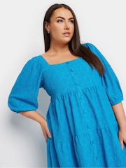 Yours Curve Blue Anglaise Button Front Maxi Dress - Image 4 of 5