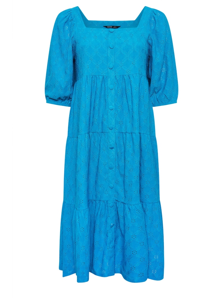 Yours Curve Blue Anglaise Button Front Maxi Dress - Image 5 of 5