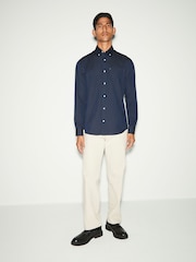 Navy Blue Slim Fit Button Down Easy Iron Oxford Shirt - Image 2 of 5
