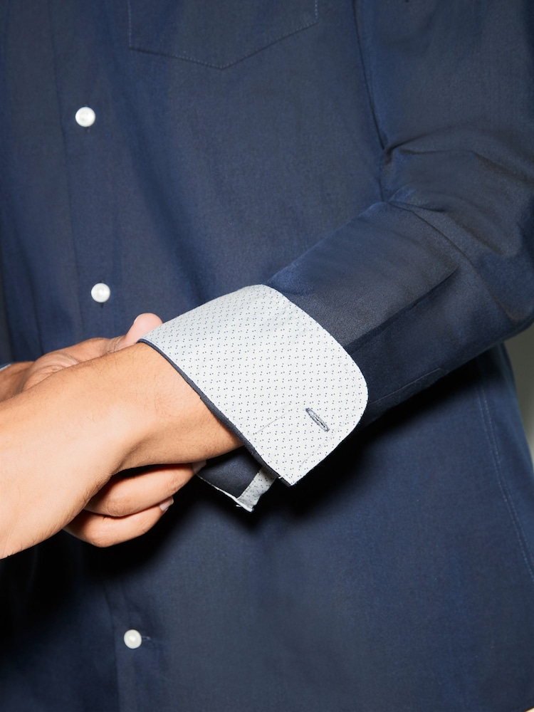 Navy Blue Slim Fit Button Down Easy Iron Oxford Shirt - Image 4 of 5