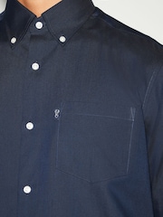 Navy Blue Slim Fit Button Down Easy Iron Oxford Shirt - Image 5 of 5