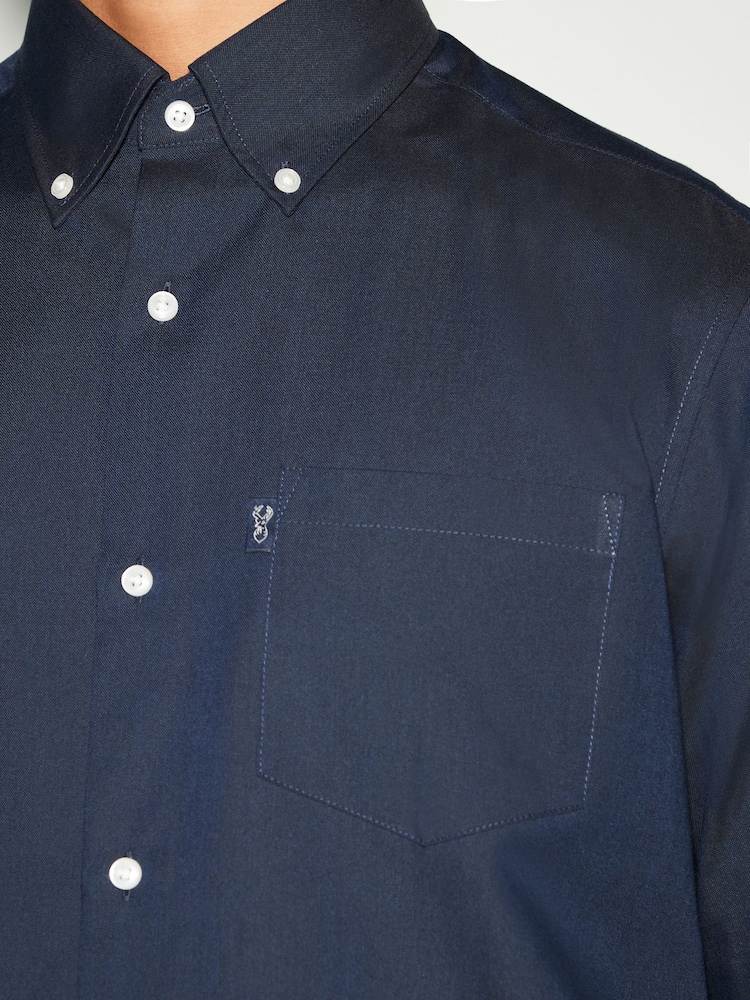 Navy Blue Slim Fit Button Down Easy Iron Oxford Shirt - Image 5 of 5