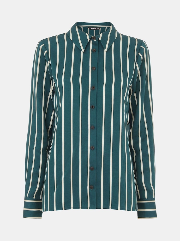 Whistles Green/Multi Petite Petite Alex Stripe Shirt - Image 5 of 5