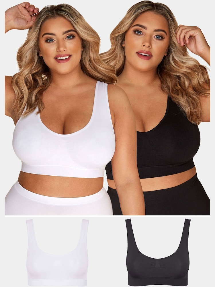Yours Curve Black Seamless Unpadded Bra 2 Pack - Image 1 of 5