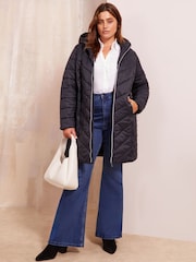 Friends Like These Black Curve Mid Length Quilted Jacket - Image 1 of 4