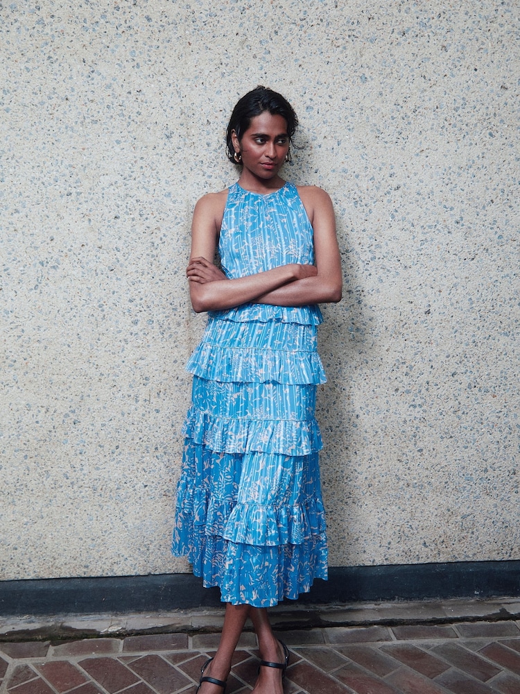 Whistles Purple Tropical Leaves Paloma Dress - Image 1 of 6