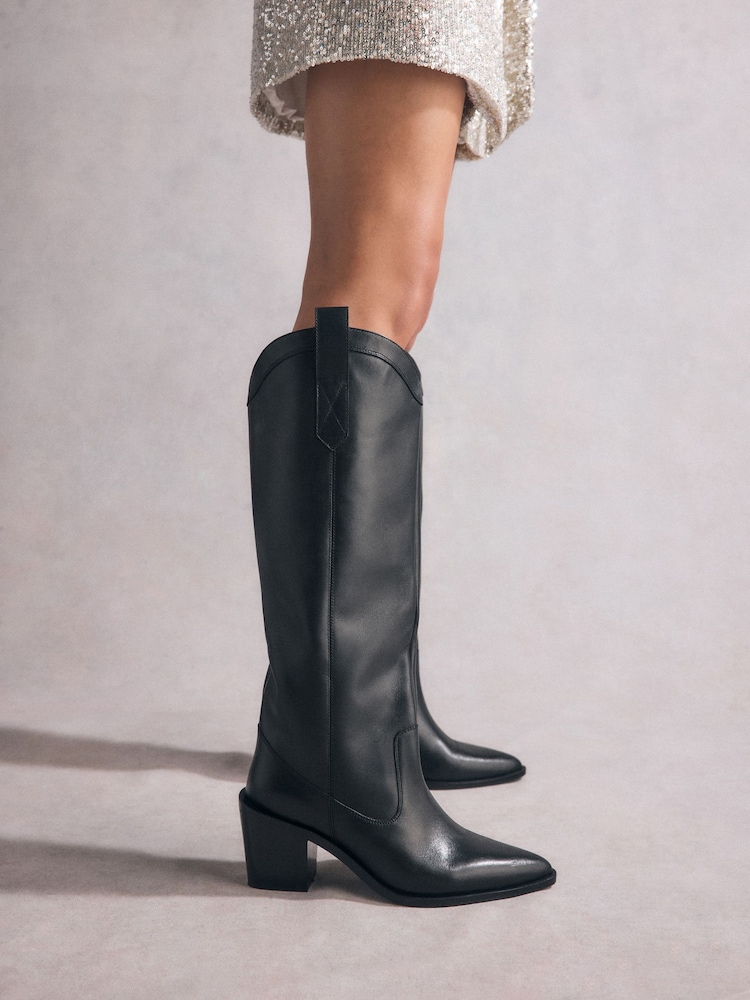 Black Tabitha Simmons Cowboy Daisy Knee Leather High Boots - Image 1 of 11