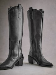 Black Tabitha Simmons Cowboy Daisy Knee Leather High Boots - Image 10 of 11
