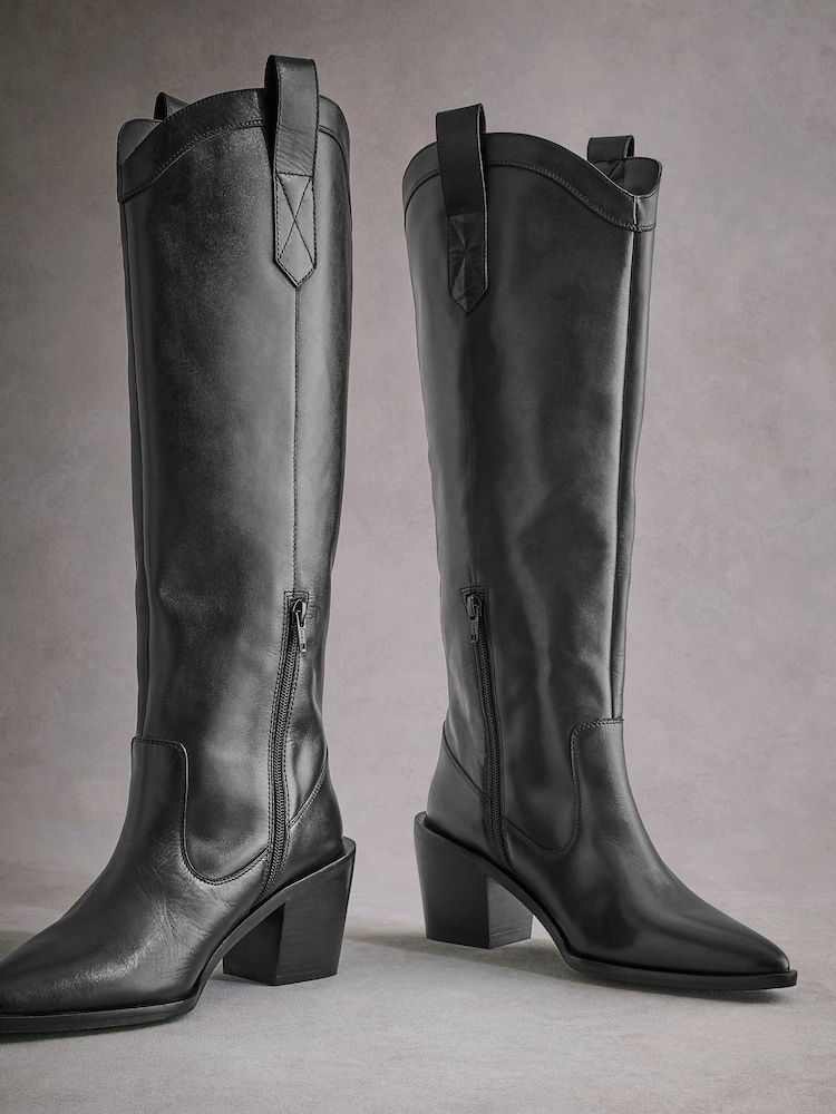 Black Tabitha Simmons Cowboy Daisy Knee Leather High Boots - Image 10 of 11