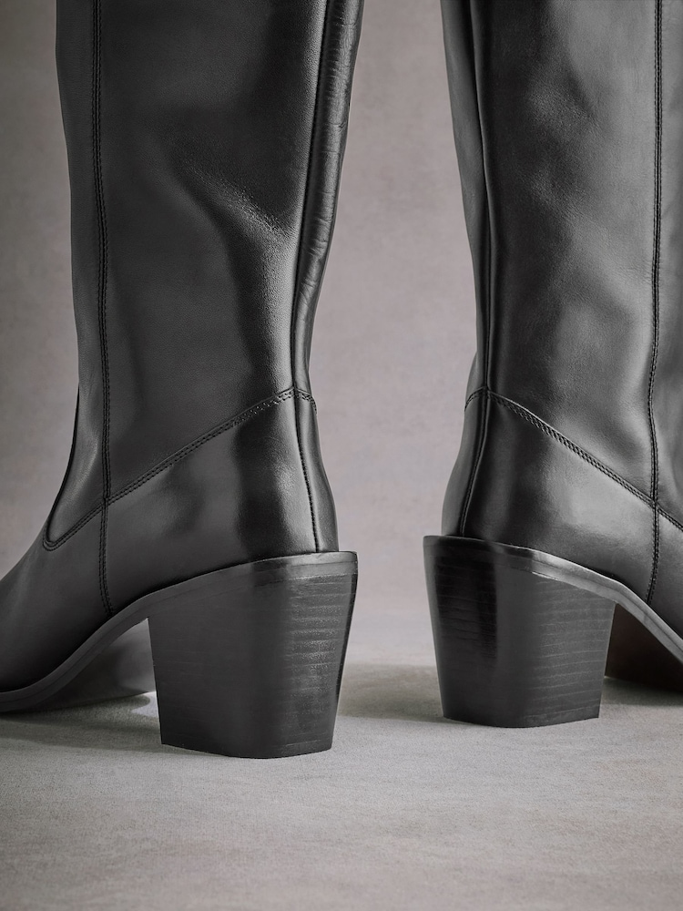 Black Tabitha Simmons Cowboy Daisy Knee Leather High Boots - Image 11 of 11