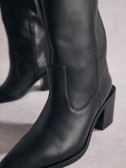 Black Tabitha Simmons Cowboy Daisy Knee Leather High Boots - Image 6 of 11