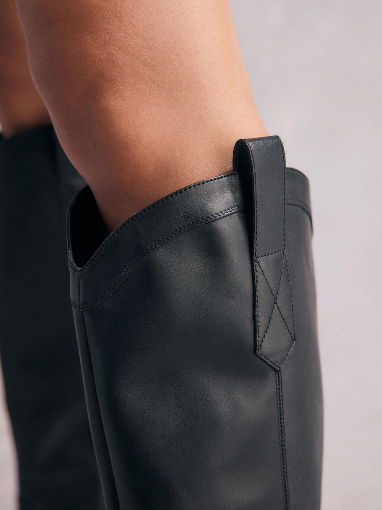 Black Tabitha Simmons Cowboy Daisy Knee Leather High Boots - Image 7 of 11
